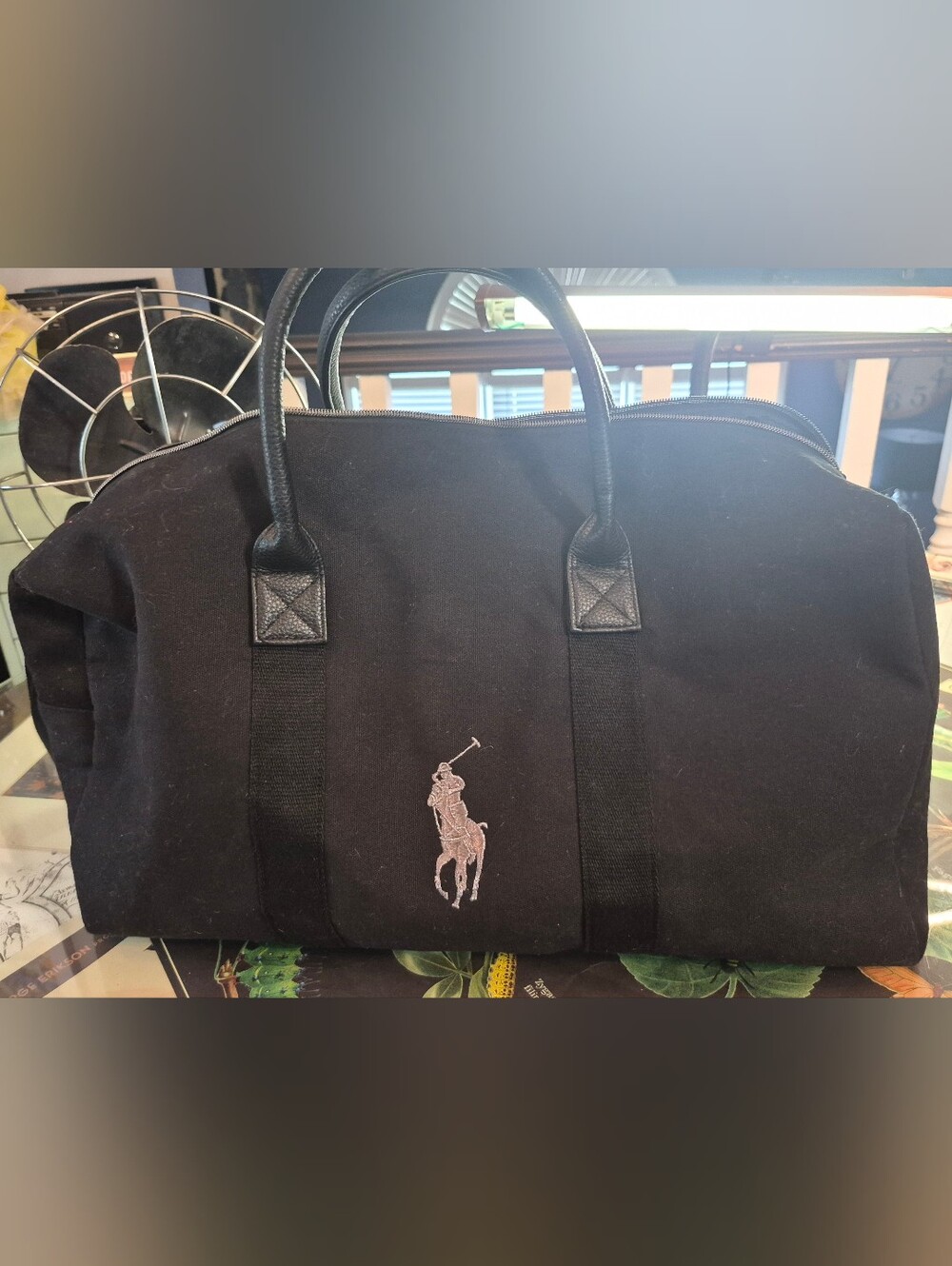 Ralph Lauren Black Canvas Duffel with Embroidered Pony